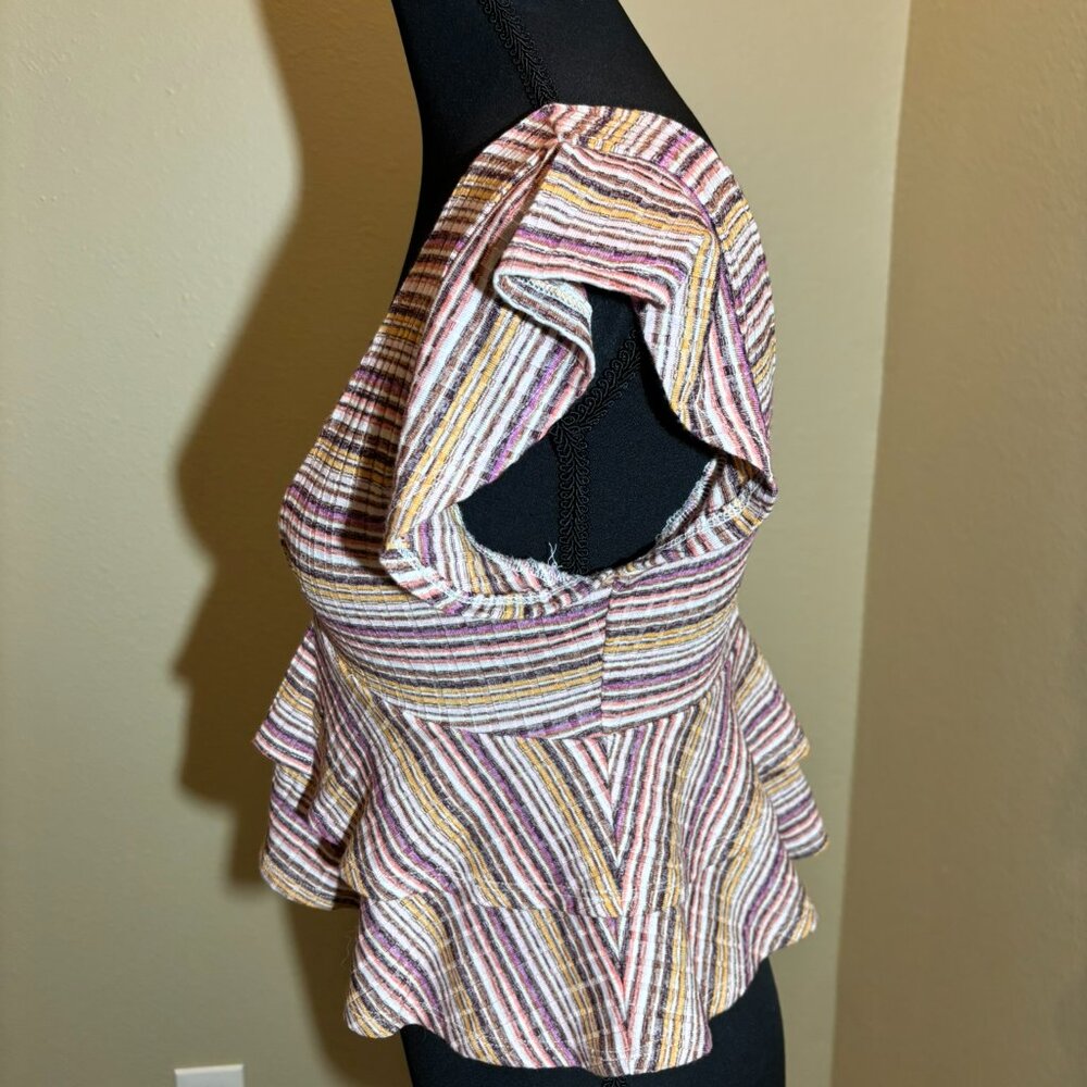 Forever 21 Cropped V-Neckline Ruffle Multi-Color Top - Picture 4 of 6
